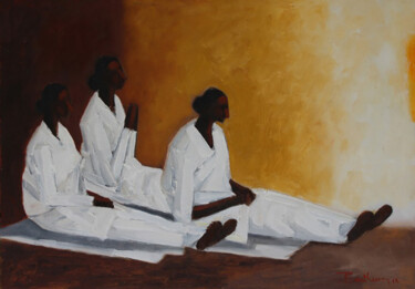Malarstwo zatytułowany „Religious Observanc…” autorstwa Basil Cooray, Oryginalna praca, Olej Zamontowany na Drewniana rama n…