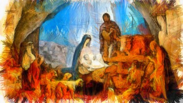 Peinture intitulée "birth jesus-pencil.…" par Basilo Enesto, Œuvre d'art originale
