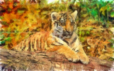 Dessin intitulée "cute-tiger-pencil.j…" par Basilo Enesto, Œuvre d'art originale