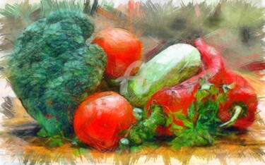 Dessin intitulée "fresh-vegetables-pe…" par Basilo Enesto, Œuvre d'art originale