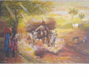 Peinture intitulée "vie rural" par Baskarane Saint Ange, Œuvre d'art originale