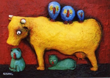 Sculpture intitulée "La vache jaune" par Burnel Philippe, Œuvre d'art originale