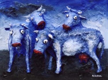 Sculpture intitulée "Les vaches bleues." par Burnel Philippe, Œuvre d'art originale