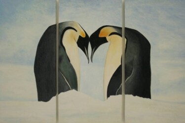 Painting titled "King Penguins" by Bassel Olabi, Original Artwork, Oil