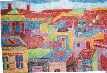 Painting titled "rooftops/pastel on…" by Elliot Bassman, Original Artwork