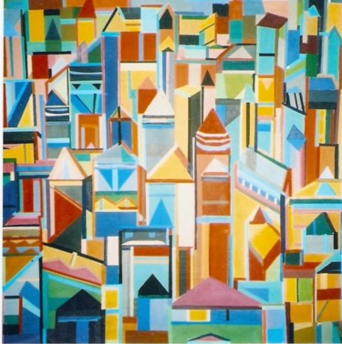 Painting titled "FUTURISTIC CITY-acr…" by Elliot Bassman, Original Artwork