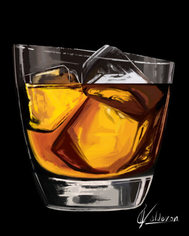 Digital Arts titled ""Whiskey Glass"" by Bastián Calderón., Original Artwork, Digital Painting
