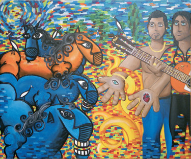 Painting titled "Voyageurs" by Bastien Macé, Original Artwork, Acrylic