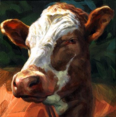 Pintura intitulada "tête de vache" por Bastien Millan, Obras de arte originais