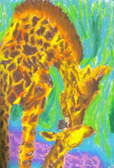 Dessin intitulée "girafe et girafeau" par Frédéric Bastin, Œuvre d'art originale, Autre
