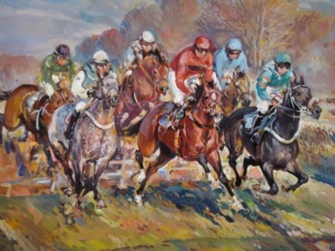 Картина под названием "Horse-Racing 5" - Viktor Bastrykina, Подлинное произведение искусства, Масло