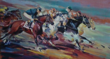 Painting titled "Horse-Racing 6" by Viktor Bastrykina, Original Artwork, Oil