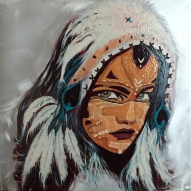 Painting titled "AMERINDIAN" by Batli, Original Artwork, Stained glass painting