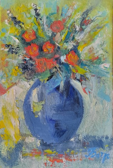 Painting titled "Цветы 7" by Aleksandra Batrakova, Original Artwork, Oil