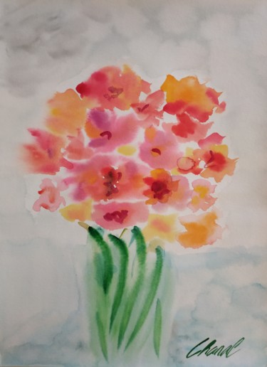 Schilderij getiteld "BOUQUET FLOU" door Caroline Chanal Battesti, Origineel Kunstwerk, Aquarel