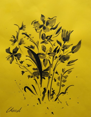 Peinture intitulée "FLEURS NOIRES" par Caroline Chanal Battesti, Œuvre d'art originale, Aquarelle