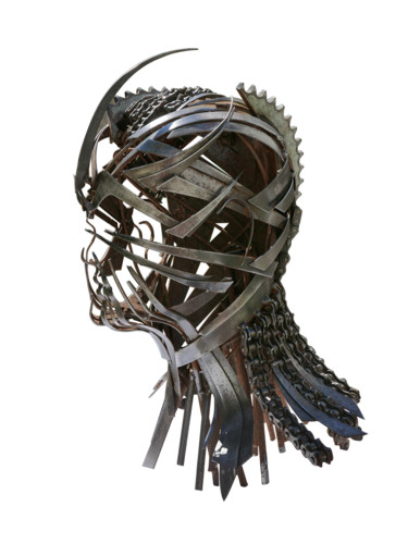 Sculpture titled "Tete_12" by Baudouin Soulis, Original Artwork, Metals