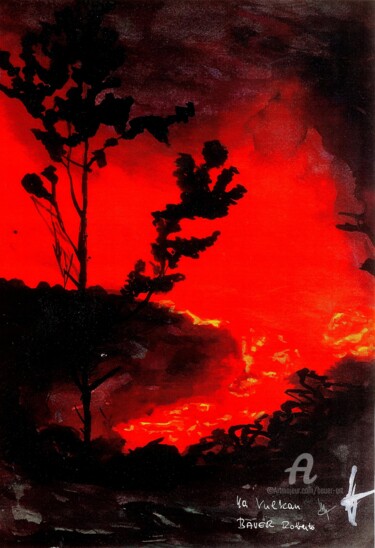 Pintura intitulada "004a Vulkan.jpg" por Robert Bauer, Obras de arte originais, Aquarela