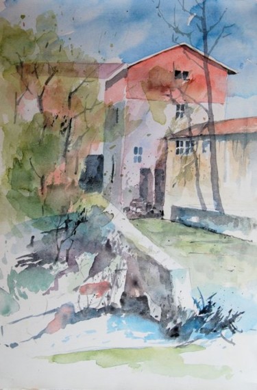 Painting titled "Mühle bei Pang" by Johannes Baul, Original Artwork, Oil