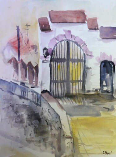 Painting titled "Burkheim am Kaisers…" by Johannes Baul, Original Artwork, Watercolor