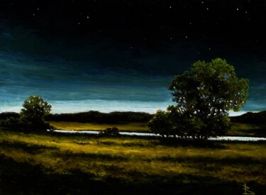 Painting titled "At night" by Oleg Baulin, Original Artwork, Oil