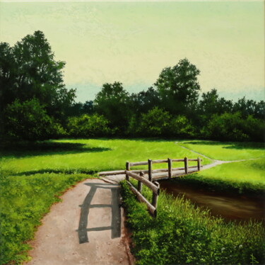 Painting titled "Bridge" by Oleg Baulin, Original Artwork, Oil Mounted on Wood Stretcher frame