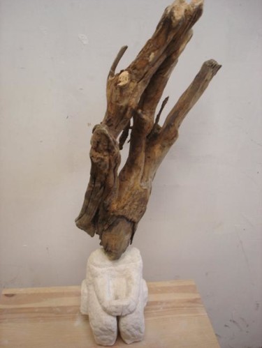 Sculpture intitulée "pierre et bois" par Desmaison, Œuvre d'art originale