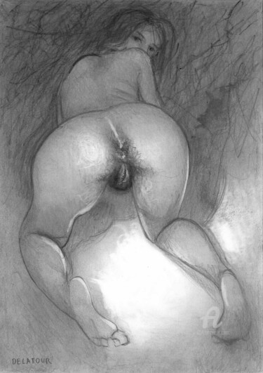 Dessin intitulée "le cul d'anne dessi…" par Delatour, Œuvre d'art originale, Graphite