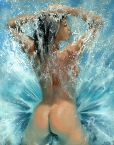 Peinture intitulée "la gifle d'eau" par Delatour, Œuvre d'art originale, Acrylique
