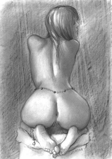 Drawing titled "lea dessin erotique" by Delatour, Original Artwork, Graphite