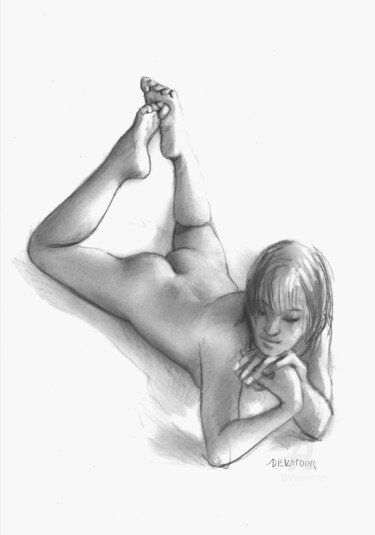 Drawing titled "anais dessin de nue" by Delatour, Original Artwork, Graphite