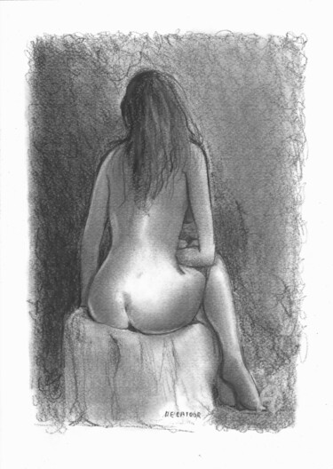 Disegno intitolato "laure dessin de nu" da Delatour, Opera d'arte originale, Grafite