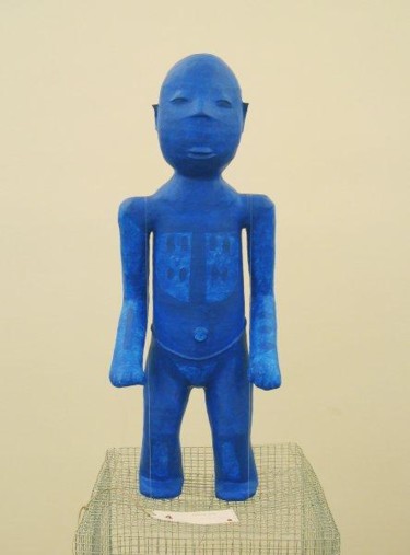 Sculpture intitulée "Fétiche bleu" par Laurent Flandin, Œuvre d'art originale, Techniques mixtes