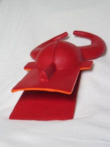 Sculpture intitulée "Heaume rouge" par Laurent Flandin, Œuvre d'art originale