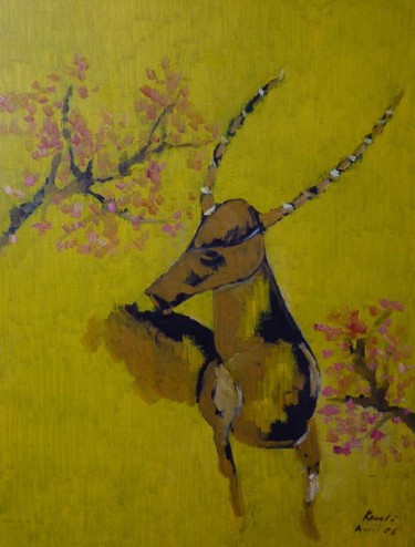 Peinture intitulée "Paysage de printemps" par Bagnamou Konate, Œuvre d'art originale, Huile