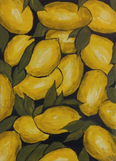 Painting titled "Lemons" by Bayan Mahdi, Original Artwork, Acrylic