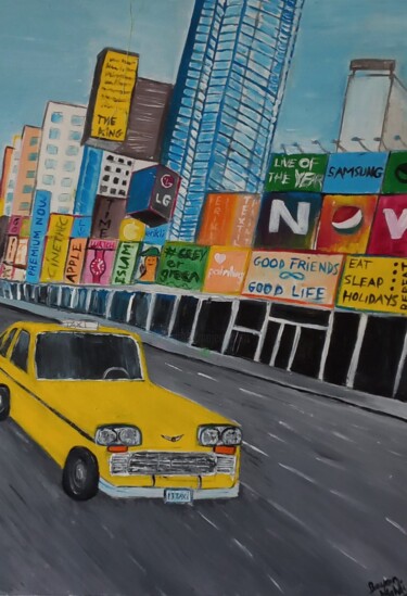 Schilderij getiteld "NYC and the yellow…" door Bayan Mahdi, Origineel Kunstwerk, Acryl