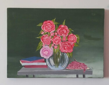 Malerei mit dem Titel "Flowers, Books and…" von Bayan Mahdi, Original-Kunstwerk, Acryl