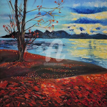 Painting titled "Bed of Leaves" by Bayan Baaj, Original Artwork, Oil