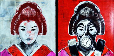 Pintura intitulada "Geisha Mask" por Bayonas, Obras de arte originais, Tinta spray