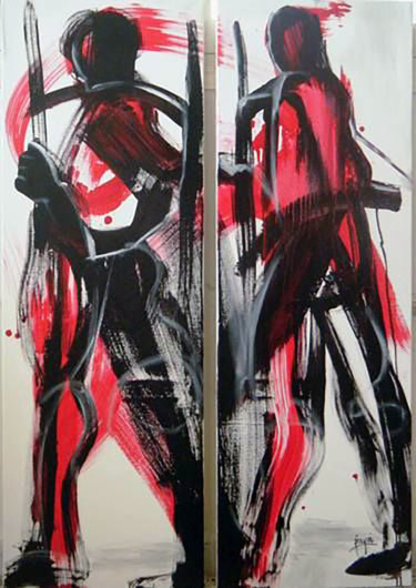 Painting titled "Les tueurs d'espoir" by Faiza, Original Artwork, Acrylic Mounted on Wood Stretcher frame