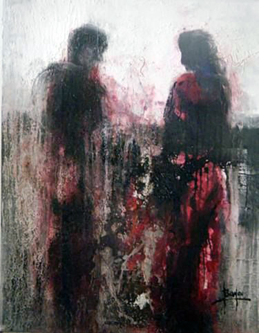 Painting titled "La rencontre" by Faiza, Original Artwork, Acrylic Mounted on Wood Stretcher frame