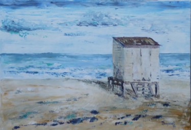 Painting titled "Cabane en bord de m…" by Marie Baysset, Original Artwork, Acrylic Mounted on Wood Stretcher frame