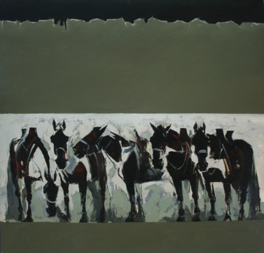 Pintura intitulada "Khans' Horses" por Bazaa, Obras de arte originais, Óleo