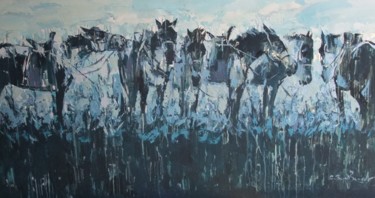 Malerei mit dem Titel "At the hitching Post" von Bazaa, Original-Kunstwerk, Acryl