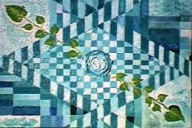 Peinture intitulée "Damier-turquoise-Ma…" par Rose Mélicher, Œuvre d'art originale, Huile