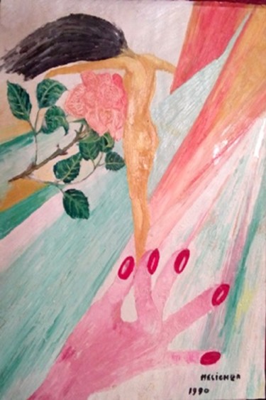 Painting titled "La-main-rose-" by Rose Mélicher, Original Artwork, Oil