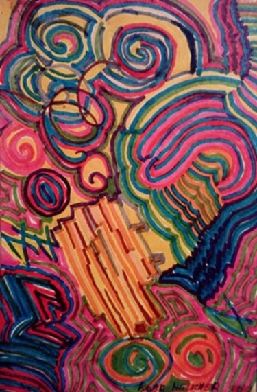 Dessin intitulée "Tourbillon charabia…" par Rose Mélicher, Œuvre d'art originale, Marqueur
