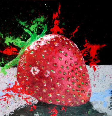 Painting titled "Still Life Fraise S…" by Bazévian Delacapucinière, Original Artwork, Acrylic Mounted on Cardboard