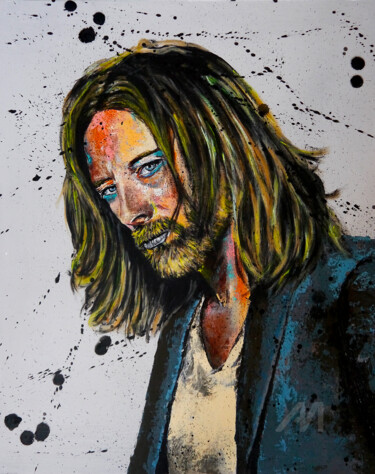 Schilderij getiteld "Portrait Thom Yorke…" door Bazévian Delacapucinière, Origineel Kunstwerk, Acryl Gemonteerd op Frame voo…